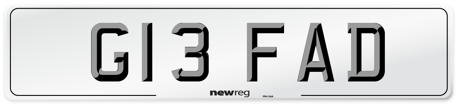 G13 FAD Number Plate from New Reg